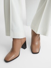 Reiss Camel Casey Square Toe Block High heel Boot - Image 3 of 6