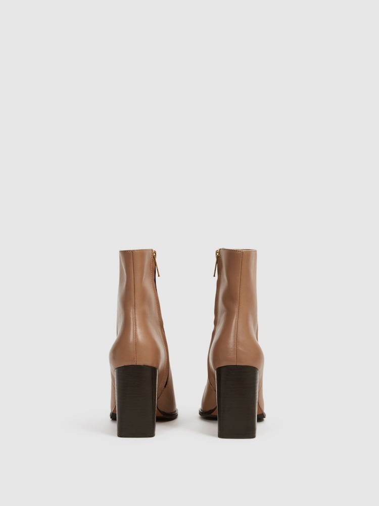 Reiss Camel Casey Square Toe Block High heel Boot - Image 6 of 6