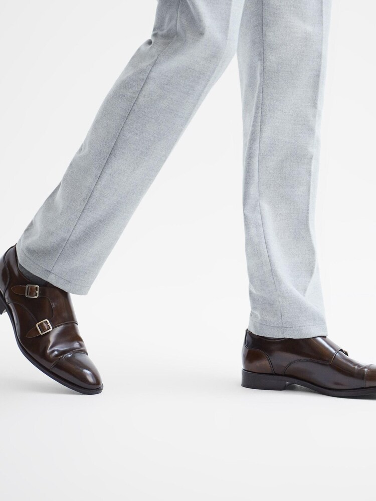 Reiss Brown Rivington Leather Monk Strap Shoes - Image 3 of 6