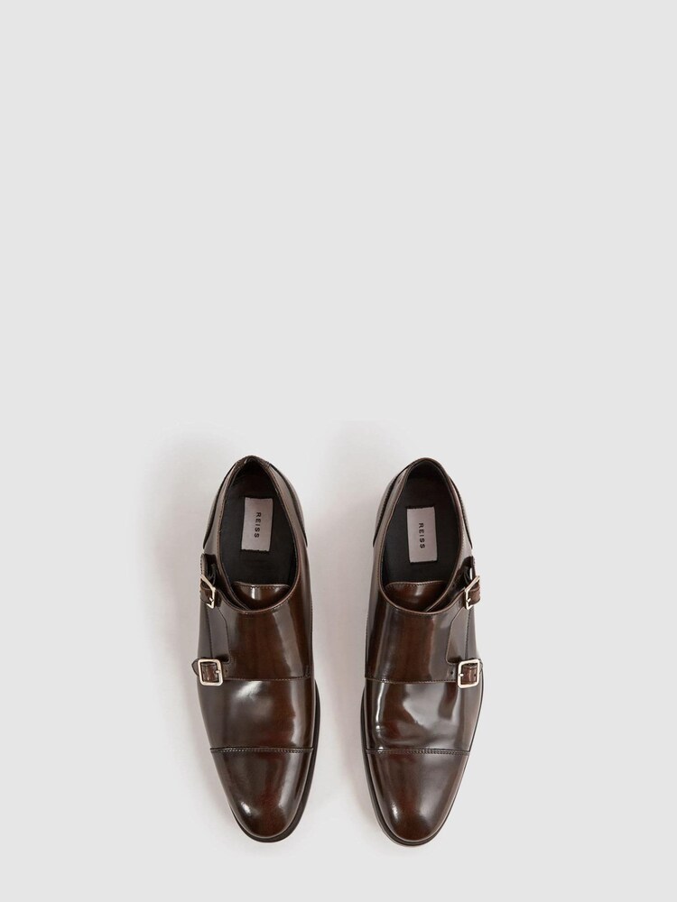 Reiss Brown Rivington Leather Monk Strap Shoes - Image 4 of 6