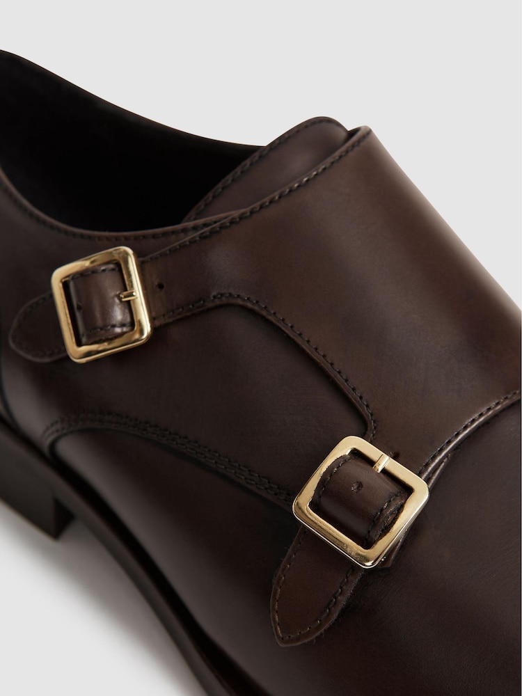 Reiss Brown Rivington Leather Monk Strap Shoes - Image 5 of 6