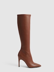 Reiss Tan Carina Knee High Leather Boots - Image 1 of 5