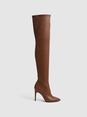 Reiss Tan Caia Over The Knee Leather Boots - Image 1 of 5