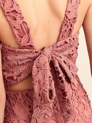 Blush Pink Sleeveless Co Ord Lace Detail Tie Back Top - Image 4 of 5