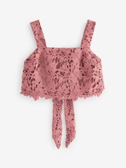 Blush Pink Sleeveless Co Ord Lace Detail Tie Back Top - Image 5 of 5
