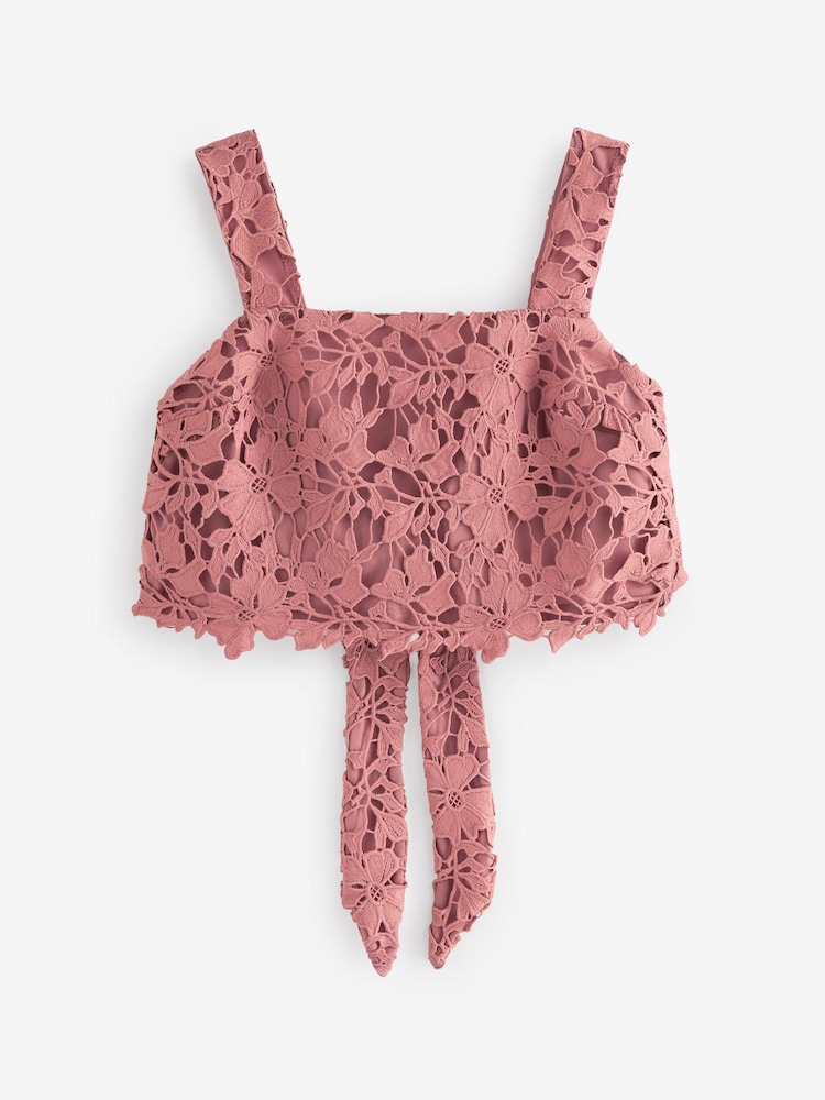 Blush Pink Sleeveless Co Ord Lace Detail Tie Back Top - Image 5 of 5