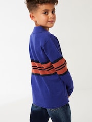 FatFace Blue Knitted Block Stripe Polo Top - Image 2 of 4