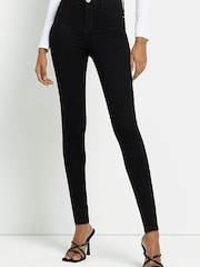 River Island Black Skinny Mid Rise Molly 100% Cotton Jeans - Image 1 of 6