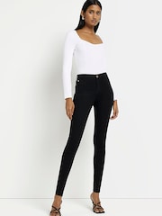 River Island Black Skinny Mid Rise Molly 100% Cotton Jeans - Image 3 of 6