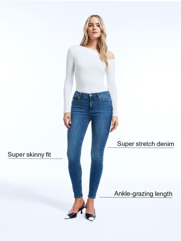 River Island Black Skinny Mid Rise Molly 100% Cotton Jeans - Image 6 of 6