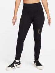črna - Nike legice kovinske barve z visokim pasom Swoosh - Slika 1 iz 5