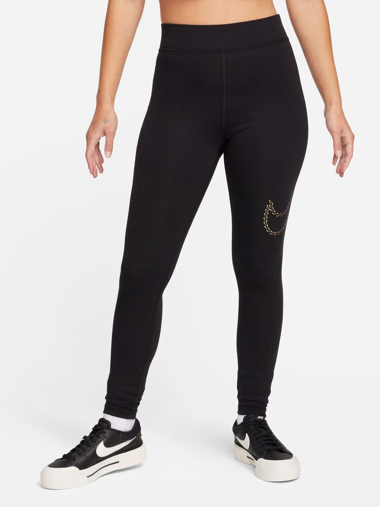 črna - Nike legice kovinske barve z visokim pasom Swoosh - Slika 1 iz 5