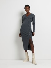 River Island Grey Wrap Button Dress - Image 1 of 4