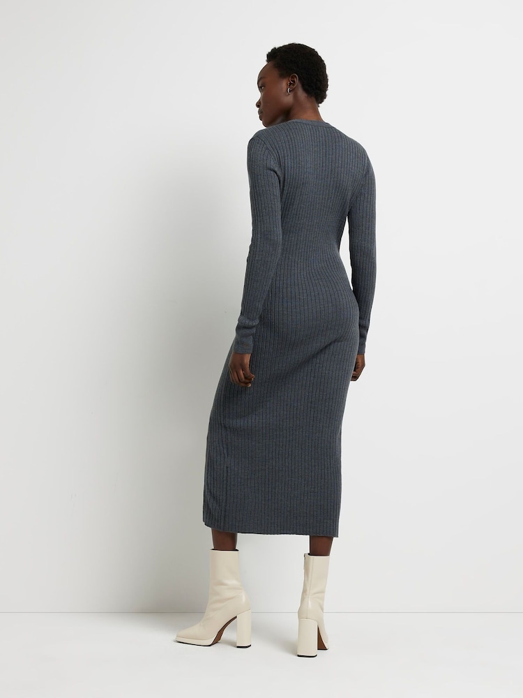 River Island Grey Wrap Button Dress - Image 2 of 4