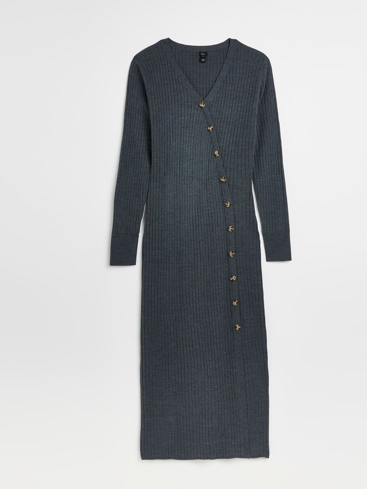 River Island Grey Wrap Button Dress - Image 4 of 4