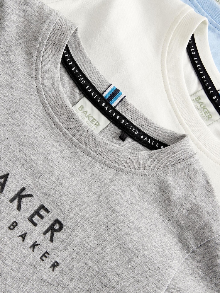 Синий/серый/белый - Футболки Baker by Ted Baker из 100% хлопка 3 в упаковке - Изображение 6 из 6