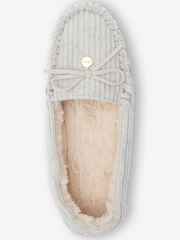 Grey Corduroy Faux Fur Lined Moccasin Slippers - Image 3 of 5