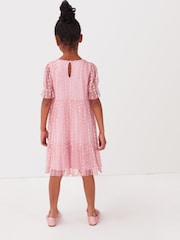 Pink Sparkle Mesh Short Sleeve Tiered Party Dress (3-16yrs) - Image 3 of 9