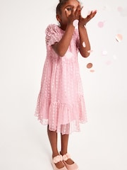 Pink Sparkle Mesh Short Sleeve Tiered Party Dress (3-16yrs) - Image 5 of 9