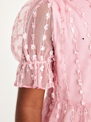 Pink Sparkle Mesh Short Sleeve Tiered Party Dress (3-16yrs) - Image 7 of 9
