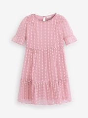 Pink Sparkle Mesh Short Sleeve Tiered Party Dress (3-16yrs) - Image 8 of 9