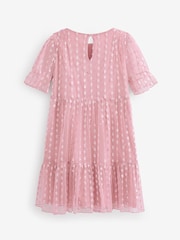 Pink Sparkle Mesh Short Sleeve Tiered Party Dress (3-16yrs) - Image 9 of 9