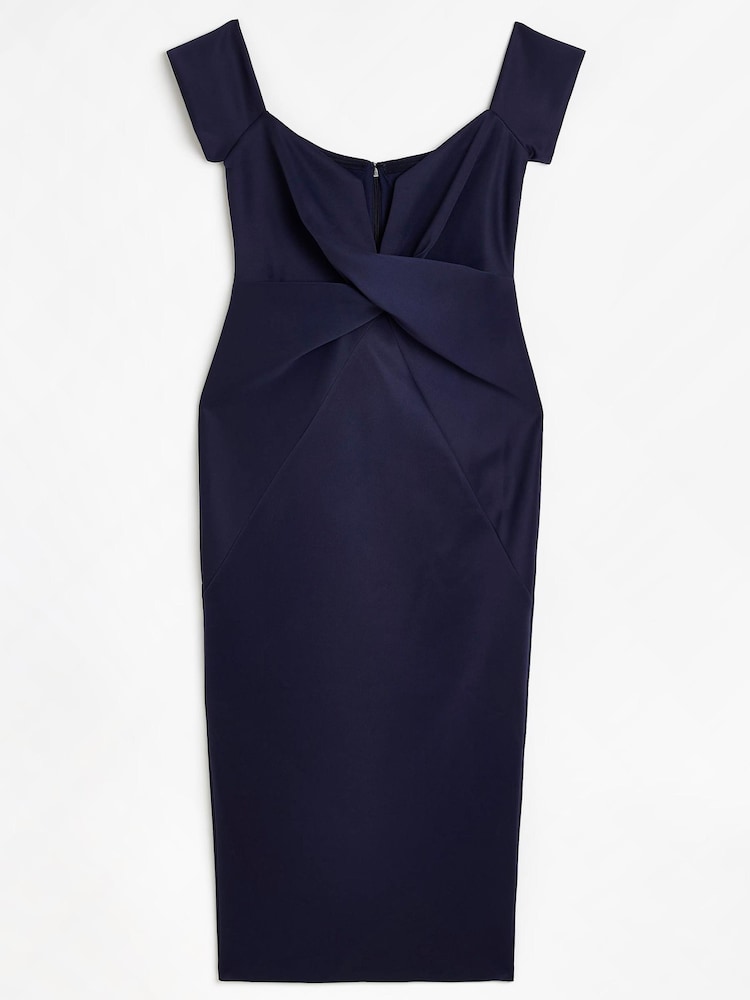 River Island Navy Blue Bardot Cross Over Dress - Image 5 of 5 River Island Navy Blue Bardot Cross Over Dress - Image 5 of 5