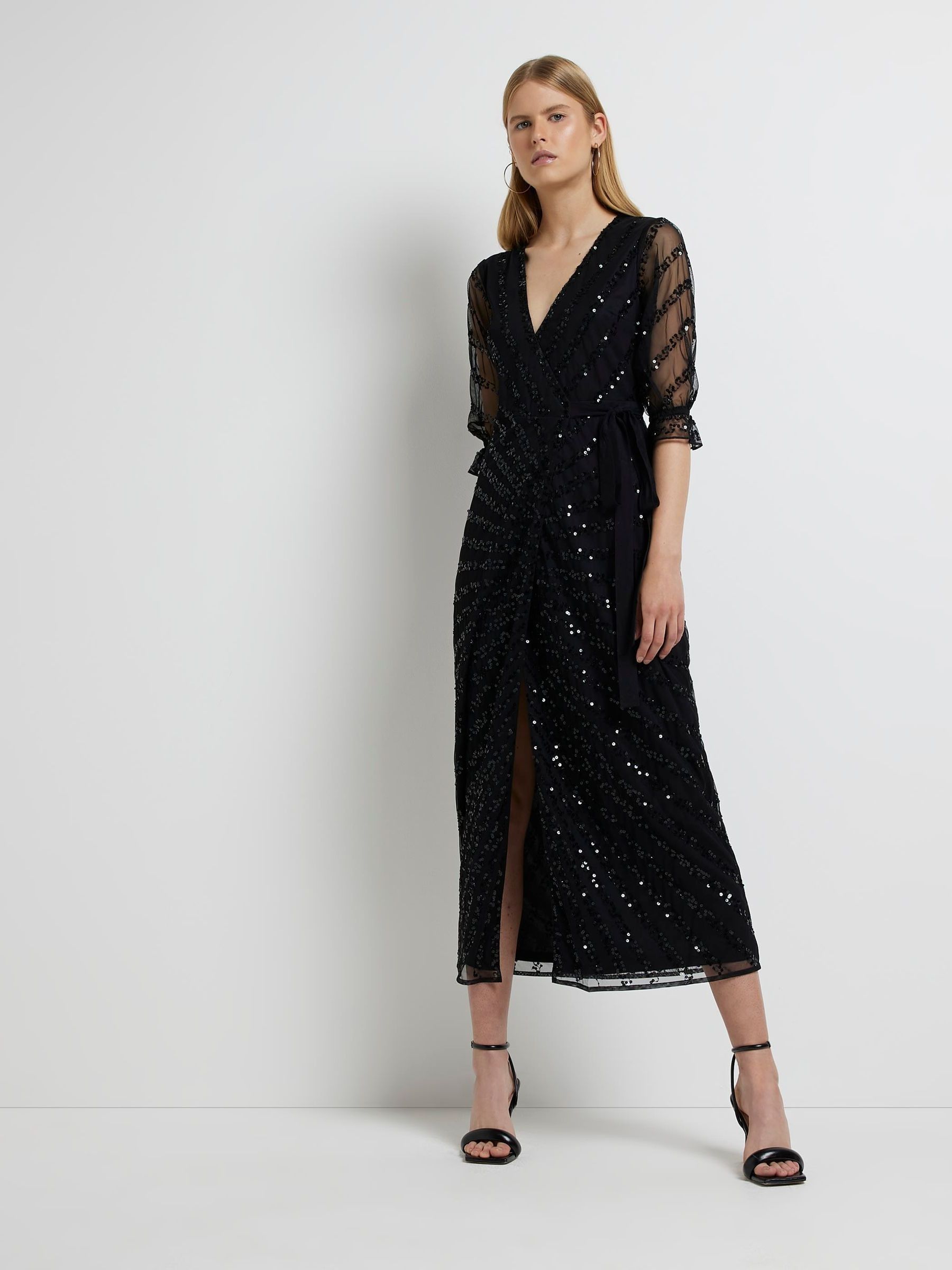 Buy River Island Black Wrap Front Maxi Dress from Next Luxembourg