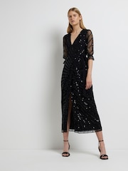 River Island Black Wrap Front Maxi Dress - Image 1 of 4