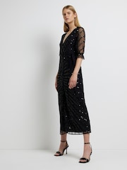 River Island Black Wrap Front Maxi Dress - Image 3 of 4