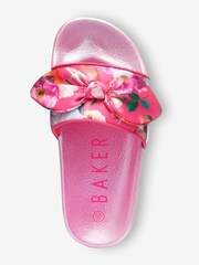Розовый - Розовые атласные шлепанцы с бантом Baker by Ted Baker - Изображение 3 из 4