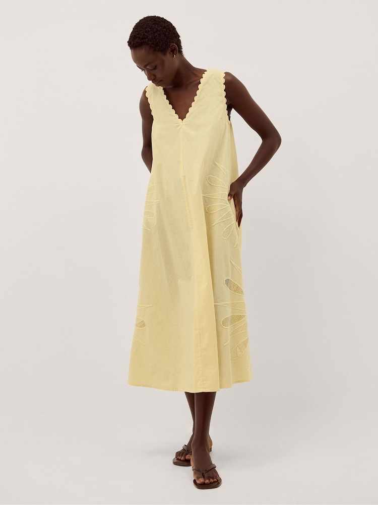 Monsoon Yellow Sunny Sleeveless Scallop Midi Dress - Image 1 of 4