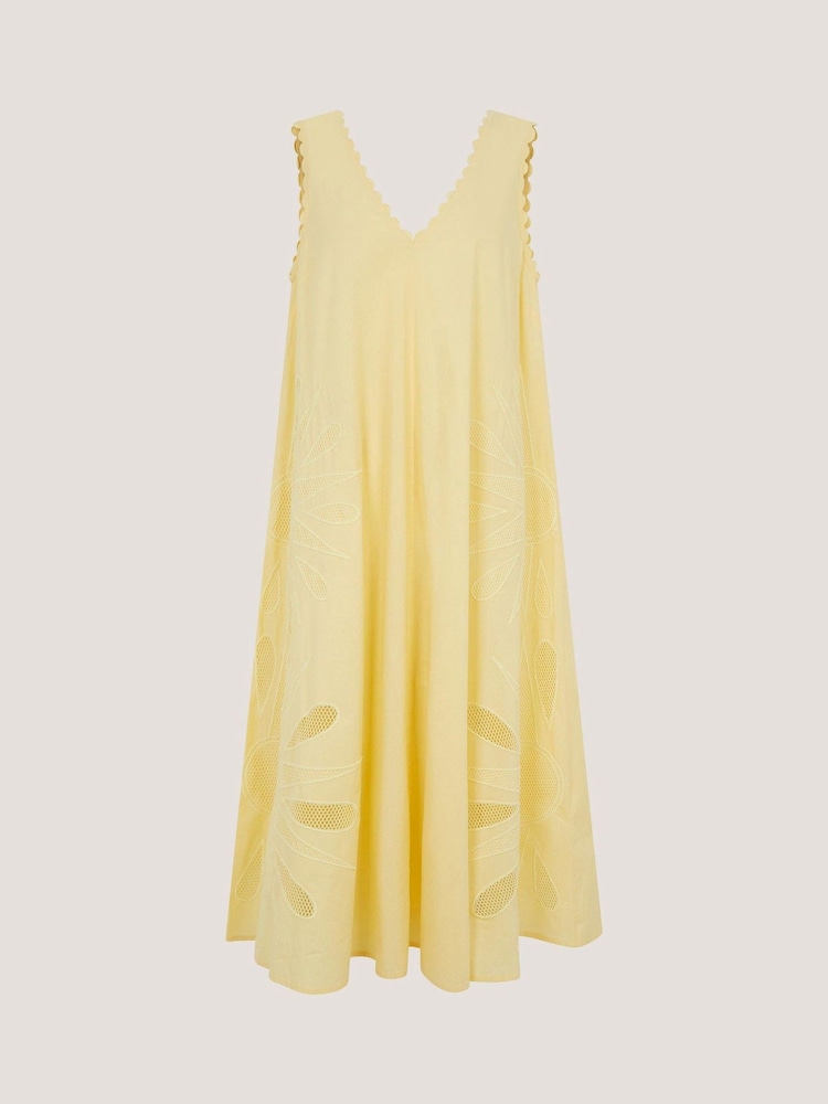 Monsoon Yellow Sunny Sleeveless Scallop Midi Dress - Image 4 of 4