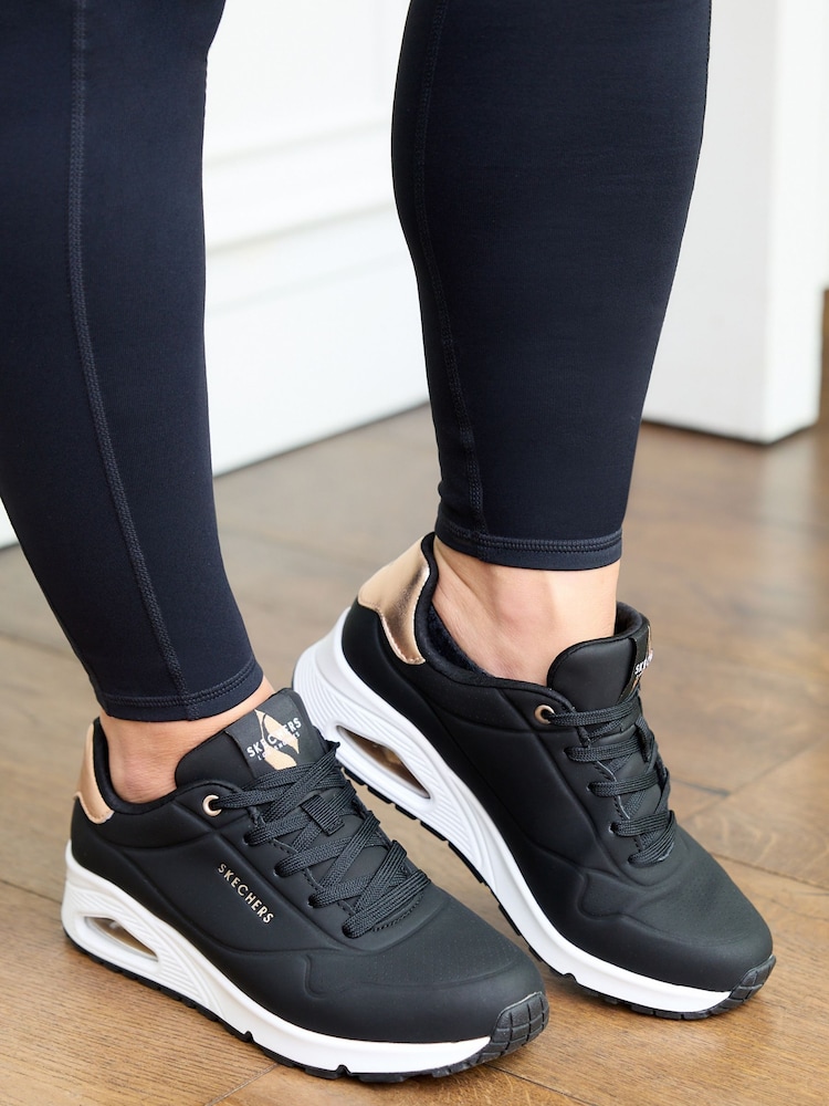 Skechers Black Dark Golden Womens Standard Fit Uno Trainers - Image 6 of 7
