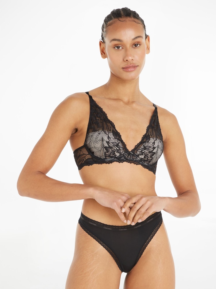 Calvin Klein Black Lace Trimmed Plunge Bra - Image 1 of 6
