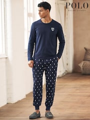 Polo Ralph Lauren Navy Blue Long Sleeve Logo Pyjama Set - Image 1 of 7