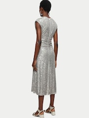 Jigsaw Silver Sequin Ruched Midi Dress - Image 2 of 5