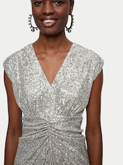 Jigsaw Silver Sequin Ruched Midi Dress - Image 3 of 5