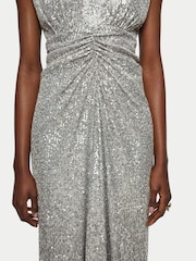 Jigsaw Silver Sequin Ruched Midi Dress - Image 4 of 5