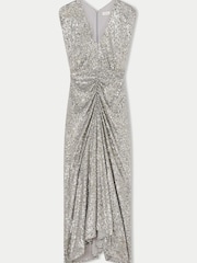 Jigsaw Silver Sequin Ruched Midi Dress - Image 5 of 5
