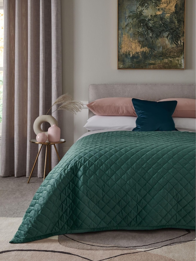 Teal Green Hamilton Velvet Quilted Bedspread - Image 1 of 3