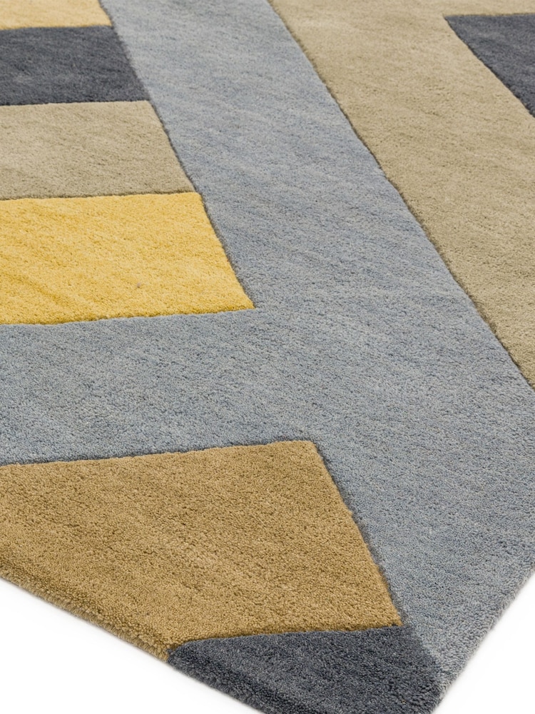 Asiatic Rugs Grey/Ochre Yellow Reef Big Zig Wool Tufted Runner Rug - Image 2 of 3