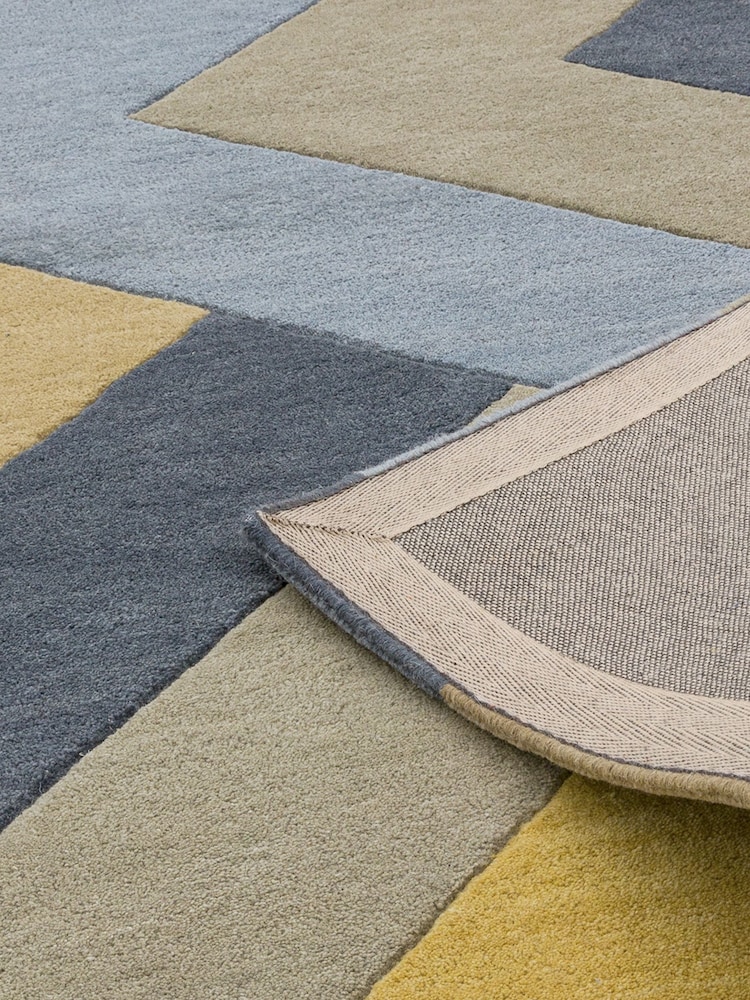 Asiatic Rugs Grey/Ochre Yellow Reef Big Zig Wool Tufted Runner Rug - Image 3 of 3