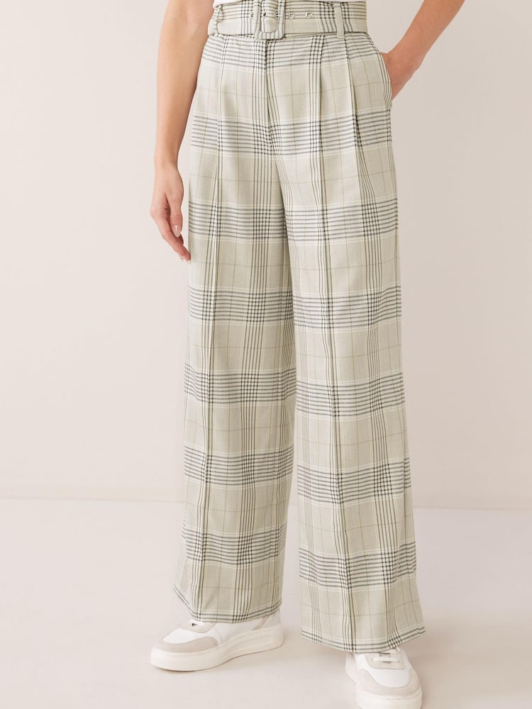 Cream Check Wide Leg Trousers - Image 1 of 5