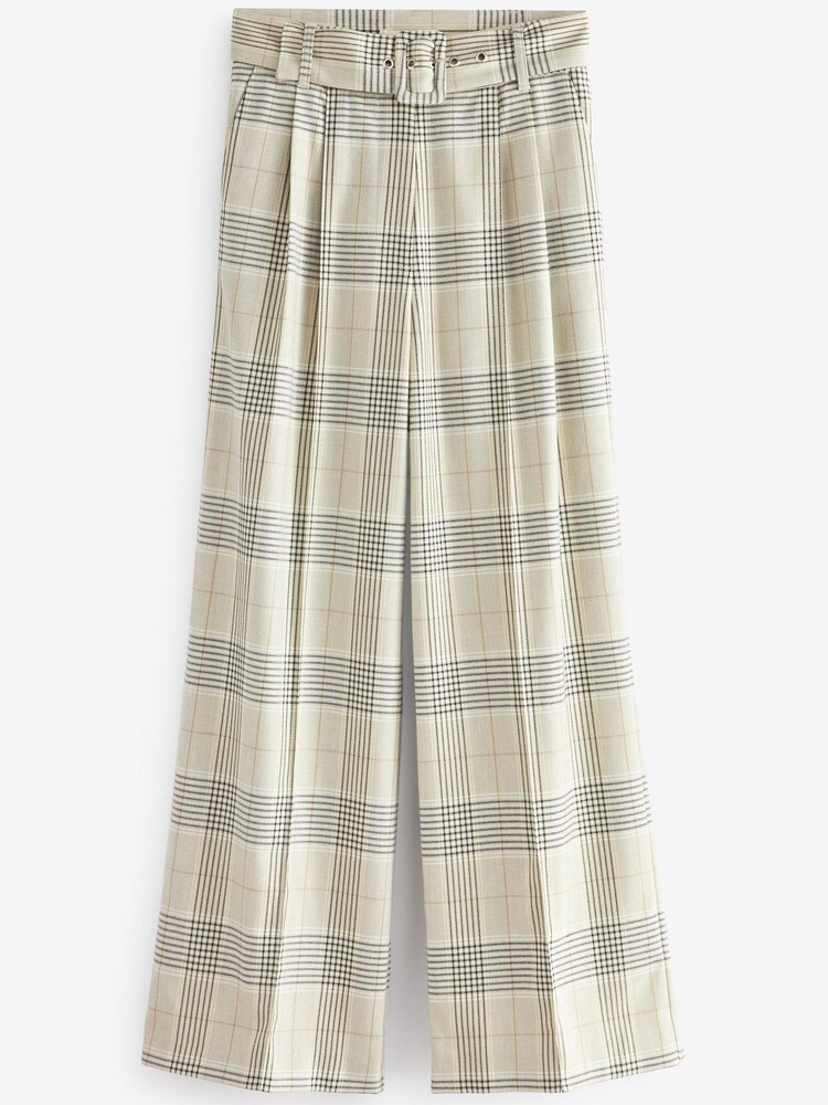 Cream Check Wide Leg Trousers - Image 5 of 5