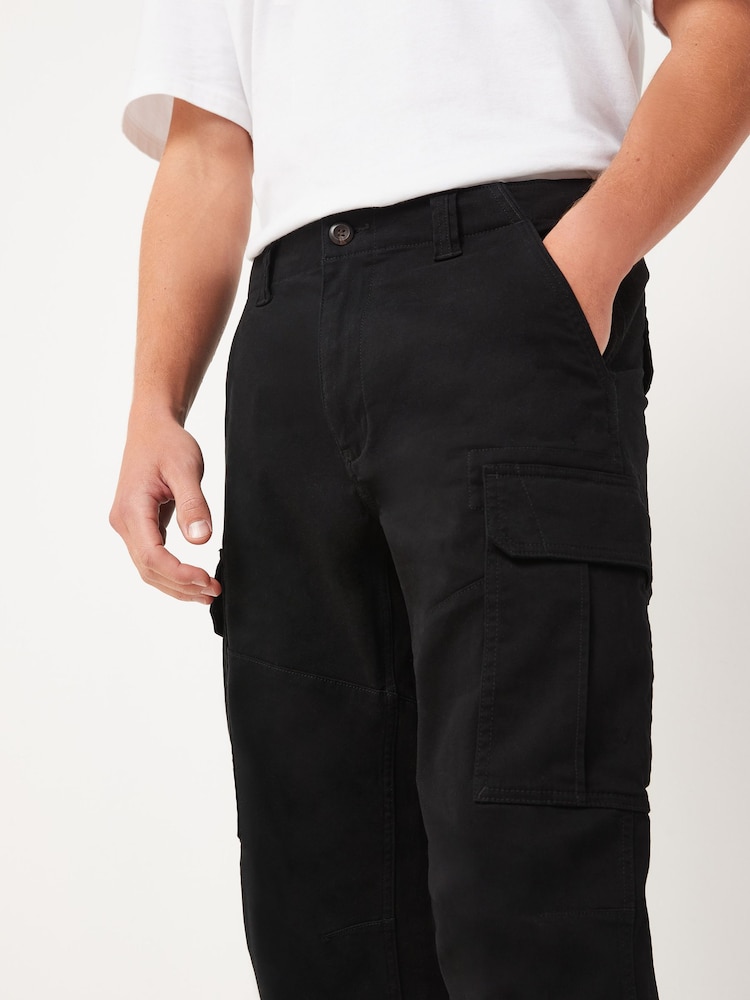 Black Straight Fit Cotton Stretch Cargo Trousers - Image 4 of 8