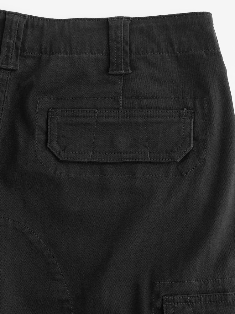 Black Straight Fit Cotton Stretch Cargo Trousers - Image 8 of 8