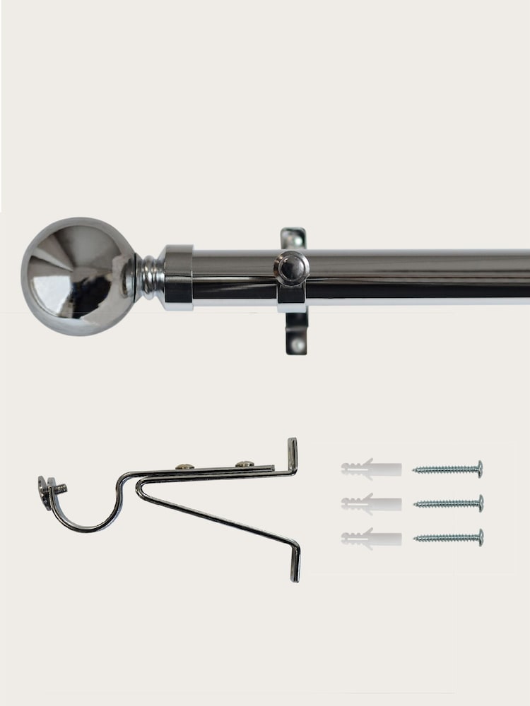 Laura Ashley Chrome 28mm Eyelet Pole Kit with Ball Finial Curtain Pole - Image 3 of 3