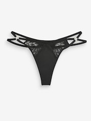 Black Thong Heart Trim Lace Back Knickers - Image 4 of 4