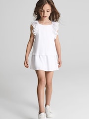 Reiss White Charlotte Jr Lace Shoulder Jersey Mini Dress - Image 1 of 6